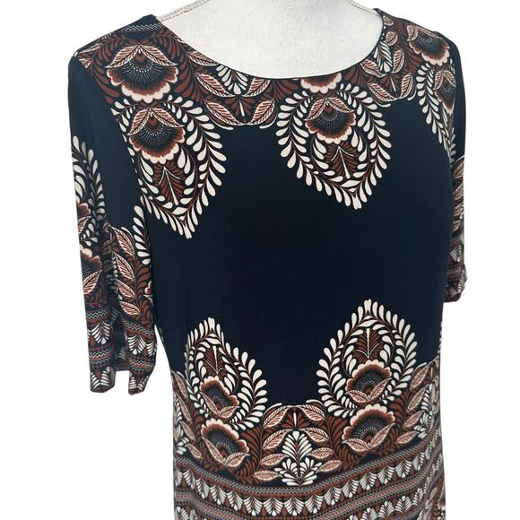 INC Int'l Concepts Navy Brown Lotus Knee-Length Shift Dress 10P - Picture 4 of 7